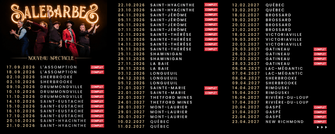 Salebarbes / Tournée Québec / 2026-2027