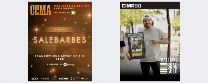 Salebarbes et Matt Lang s&rsquo;illustrent aux Canadians Country Music Awards